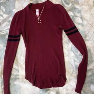 No Boundaries Burgundy Ribbed Long Sleeve Top with Black Stripes